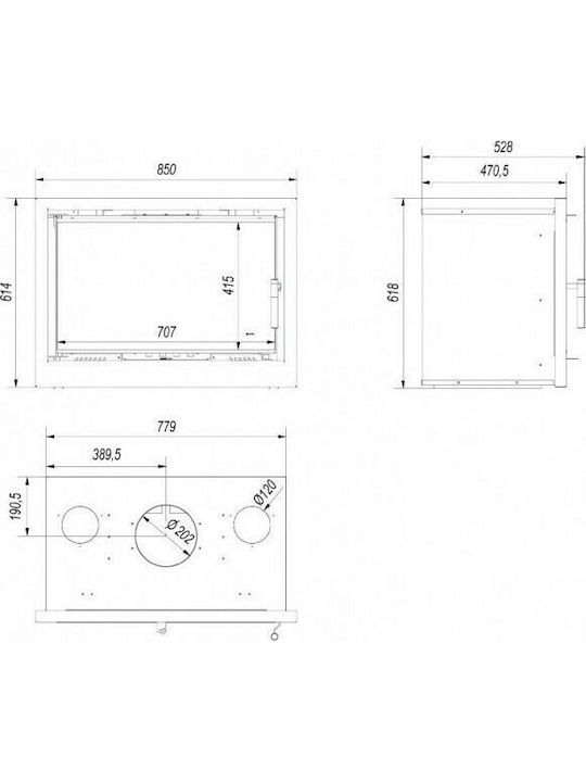 Kratki Arke/80 Wood Cassette Fireplace Insert Air Duct Connection with Straight Window 12kW
