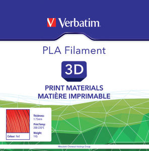 Verbatim PLA 3D Принтер Филамент 1.75мм Червен 1кг 1бр Макарa