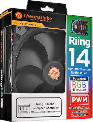 Thermaltake Riing 14 RGB Корпусен вентилатор 140мм с връзка 4-изводна ШИМ 1бр Черен
