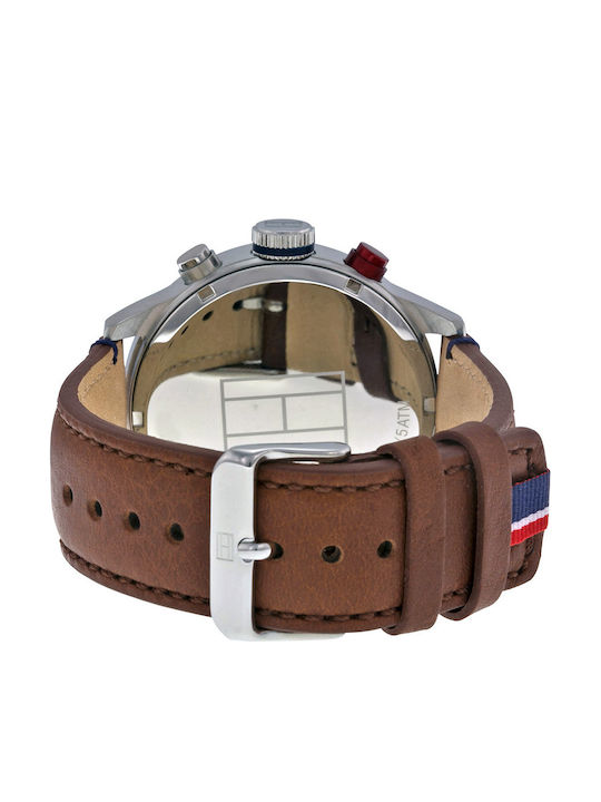 Tommy Hilfiger Trent Ανδρικό Ρολόι 46mm Χρονογράφος Μπαταρίας με Καφέ Δερμάτινο Λουράκι