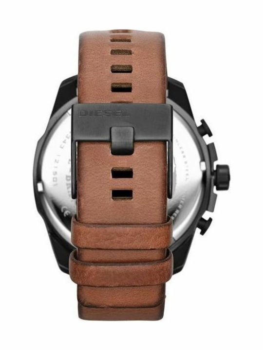 Diesel Mega Chief Men's Watch 51mm Chronograph Battery with Brown Leather Strap