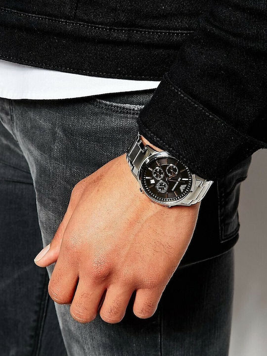 Emporio Armani Renato Men's Watch 43mm Chronograph Battery with Silver Metal Bracelet