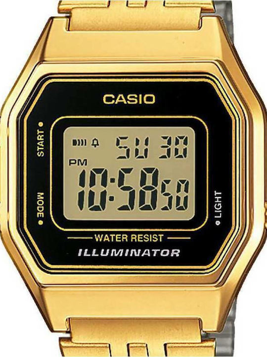 Casio Vintage Iconic Digital Women's Watch with Gold Metal Bracelet