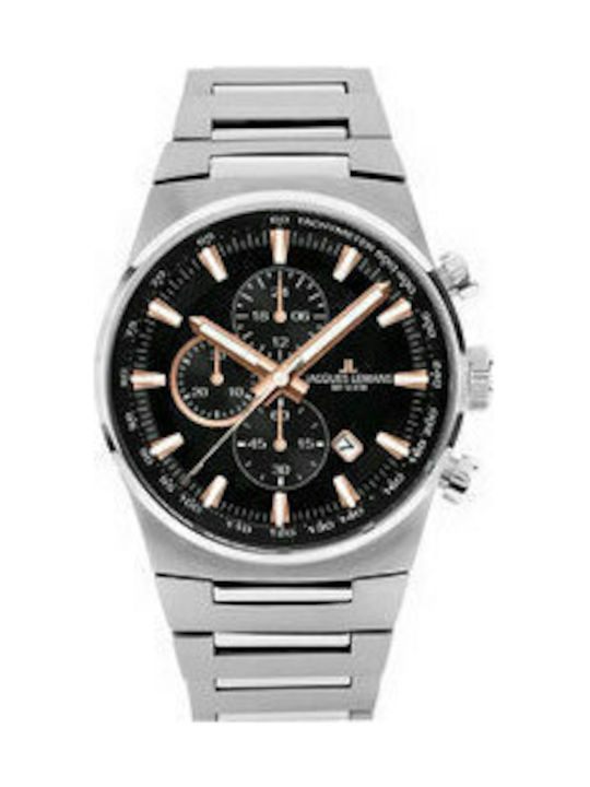 Jacques Lemans Manchester Watch Chronograph Battery with Silver Metal Bracelet