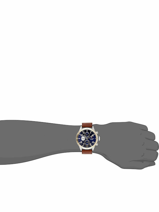 Tommy Hilfiger Trent Ανδρικό Ρολόι 46mm Χρονογράφος Μπαταρίας με Καφέ Δερμάτινο Λουράκι