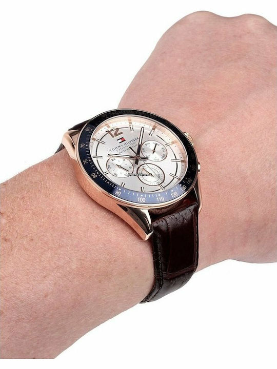 Tommy Hilfiger Luke Men's Watch 46mm Chronograph Battery with Brown Leather Strap