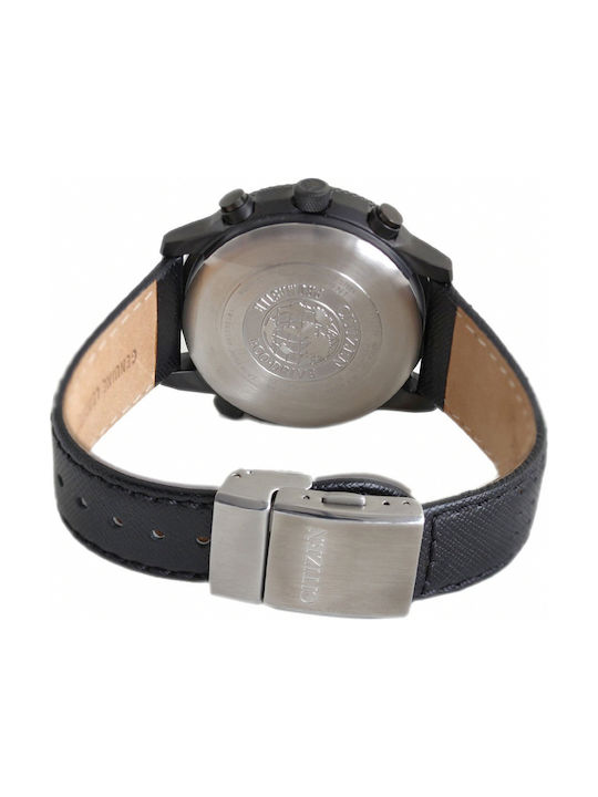 Citizen Promaster Sky Ανδρικό Ρολόι 44mm Χρονογράφος Eco - Drive με Μαύρο Δερμάτινο Λουράκι