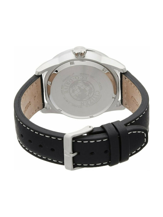 Citizen Ανδρικό Ρολόι 45mm Eco - Drive με Μαύρο Δερμάτινο Λουράκι