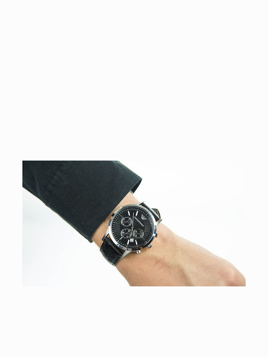 Emporio Armani Men's Watch 43mm Chronograph Battery with Black Leather Strap