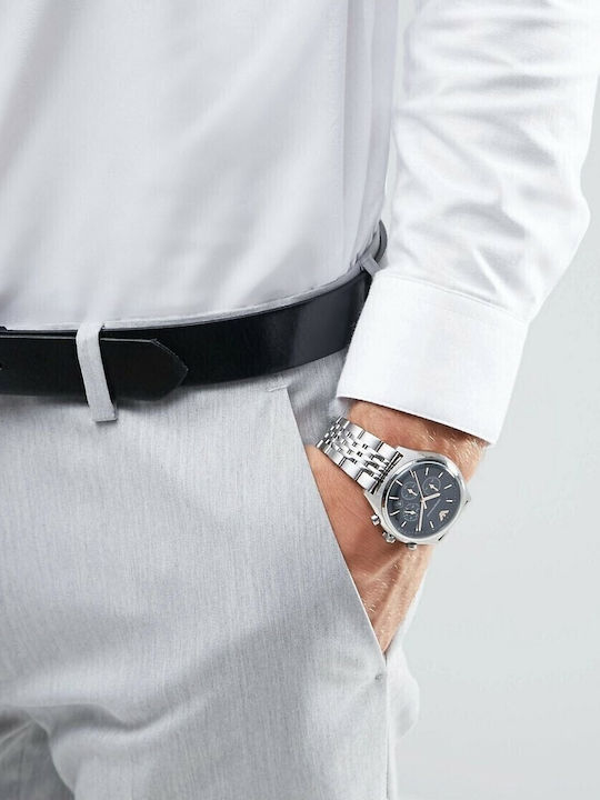 Emporio Armani Zeta Men's Watch 43mm Chronograph Battery with Silver Metal Bracelet