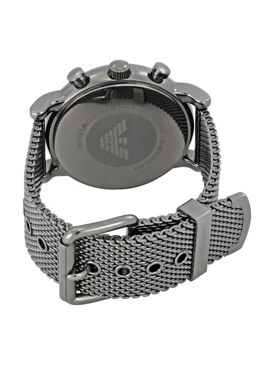 Emporio Armani Ανδρικό Ρολόι 46mm Χρονογράφος Μπαταρίας με Ασημί Μεταλλικό Μπρασελέ