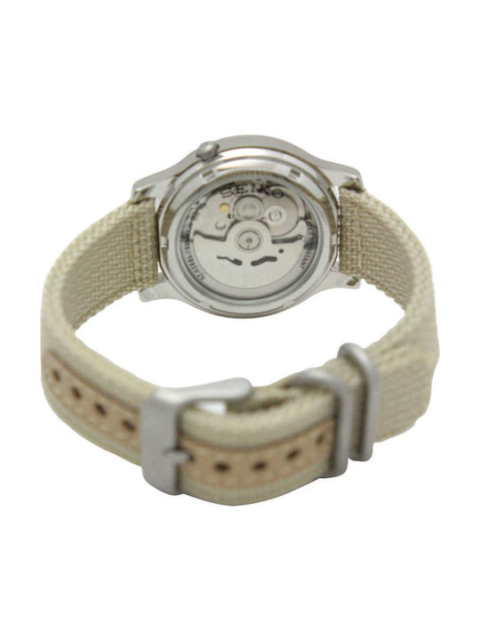 Seiko 5 Automatic Ανδρικό Ρολόι 37mm Αυτόματο με Μπεζ Υφασμάτινο Λουράκι