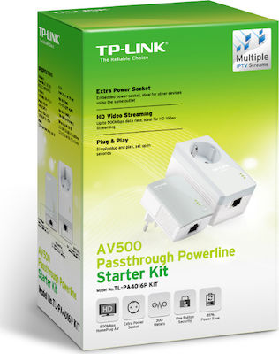 TP-LINK TL-PA4016PKIT v1 Powerline Double Wired with Passthrough Socket and Ethernet Port