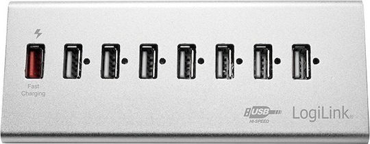 LogiLink USB-Hub 7 Anschlüsse USB 2.0 mit USB-A Anschluss Grau