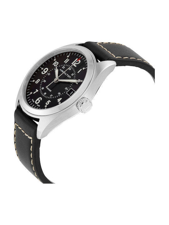 Hamilton Ανδρικό Ρολόι 40mm Μπαταρίας με Μαύρο Δερμάτινο Λουράκι