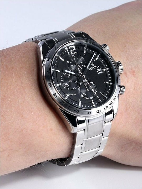 Festina Men's Watch 44mm Chronograph Battery with Silver Metal Bracelet