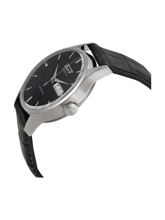 Tissot Ανδρικό Ρολόι 40mm Μπαταρίας με Μαύρο Δερμάτινο Λουράκι