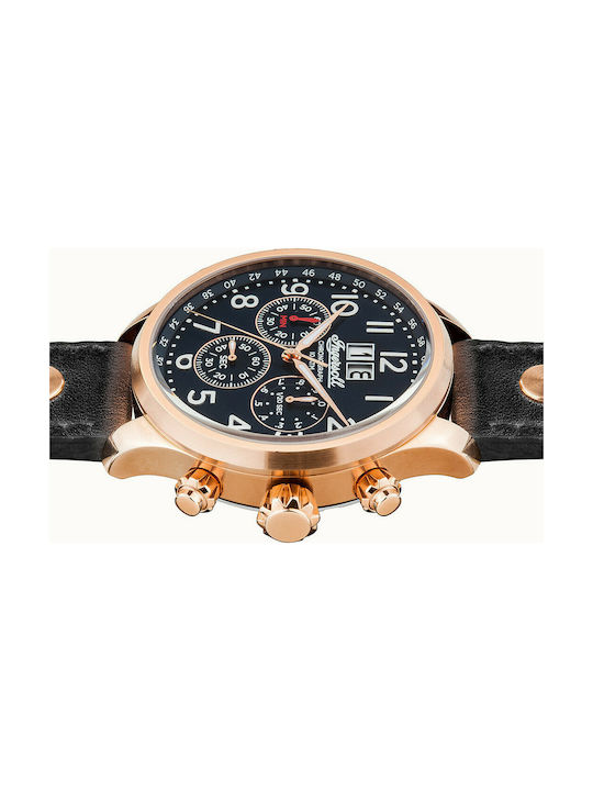 Ingersoll Delta Watch Chronograph Automatic with Black Leather Strap