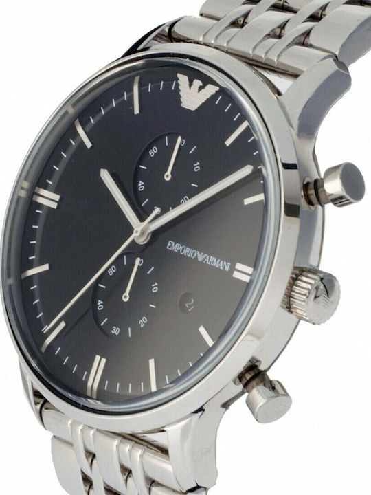 Emporio Armani Classic Ανδρικό Ρολόι 43mm Χρονογράφος Μπαταρίας με Ασημί Μεταλλικό Μπρασελέ