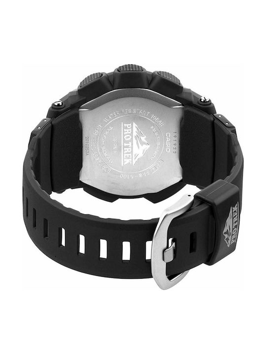 Casio Pro Trek Ανδρικό Ρολόι 50mm Solar με Μαύρο Καουτσούκ Λουράκι