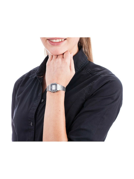 Casio Digital Watch with Silver Metal Bracelet