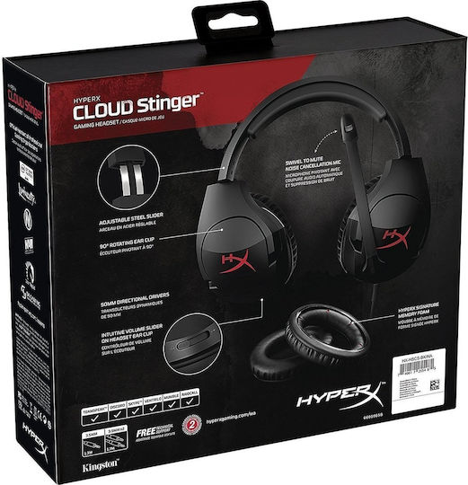 HyperX Cloud Stinger Over Ear Gaming Headset cu conexiune 3,5mm / 2x3,5mm Negru