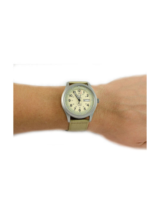 Seiko Automatic Watch with Fabric Strap Beige