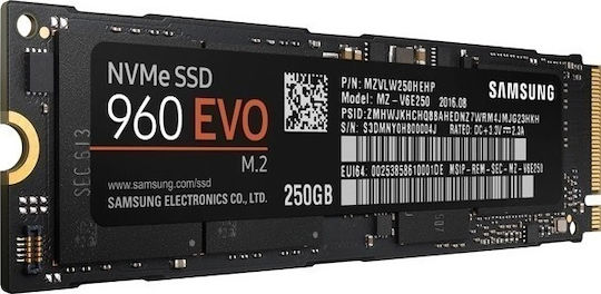 Samsung 960 Evo SSD 250GB τύπου M.2 με σύνδεση PCI Express 3.0 MZ-V6E250BW