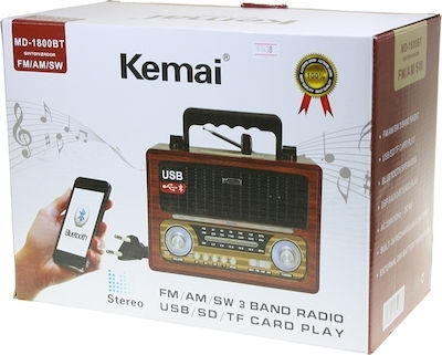 KEMAI MD-1800 BT Настолно Радио Презареждащо се с Bluetooth и USB Кафяв