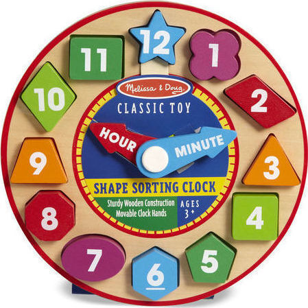 Wooden Kids Peg Puzzle Shape Sorting Clock for 3++ Years 12pcs Melissa & Doug