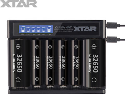XTAR Queen ANT MC6 Зарядно 6 за батерии Li-ion Размер 18650/16340/26650/14500 в Черен цвят