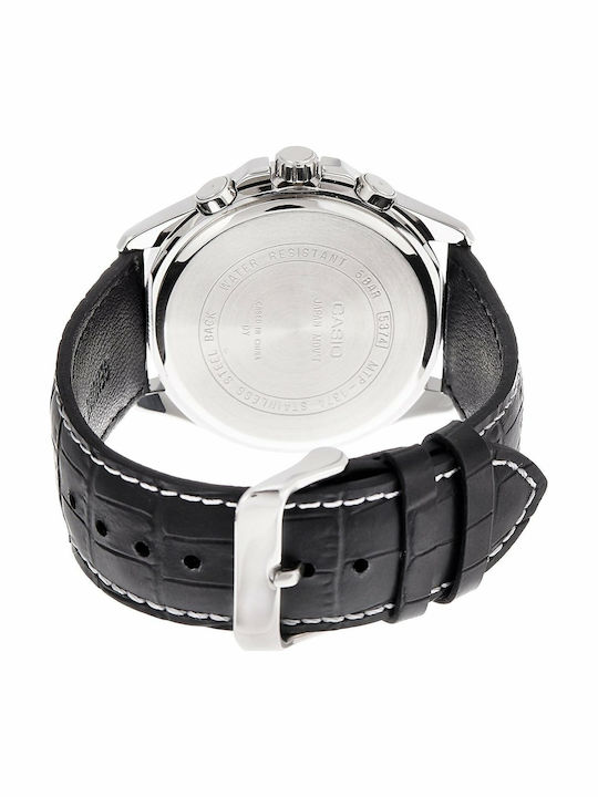 Casio Enticer Men's Watch 43.5mm Chronograph Battery with Black Leather Strap