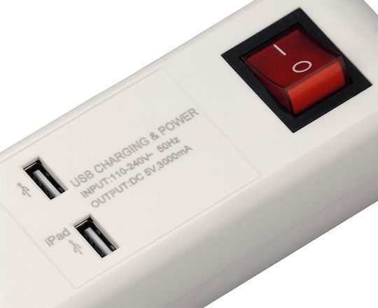 HAMA USB 3A 5-Way Power Strip Πολύπριζο 5 Θέσεων με 2 USB-A, Διακόπτη και Καλώδιο 1.5m