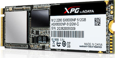 Adata SX8000 SSD 512GB τύπου M.2 με σύνδεση PCI Express 3.0 ASX8000NP-512GM-C