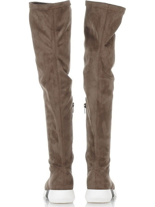 Leather Over the Knee Women's Boots with Laces Brown