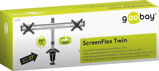 Goobay ScreenFlex Twin Suport Birou pentru 2 Monitoare până la 23" Argintie