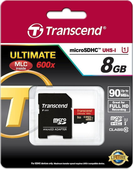Transcend Ultimate 600x microSDHC 8GB U1 UHS-I with Adapter