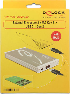 DeLock Enclosure 2x M.2 Key B to USB 3.1 Gen2 wi Case for Hard Drive M.2 SATA III with Connection USB 3.1 Silver 42568