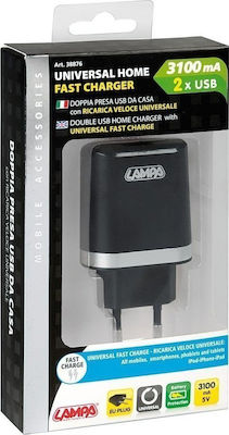 Lampa Charger Without Cable with 2 USB-A Ports Black (38876)