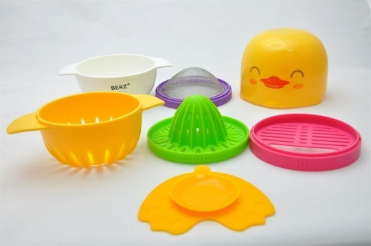Berz Plastic Baby Food Preparation Set Duckling for 0 + months 6pcs Yellow