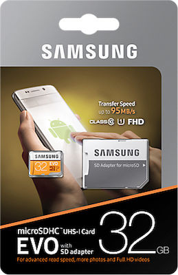 Samsung Evo microSDHC U1 UHS-I 95MB/s με αντάπτορα