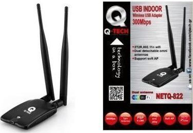 Q-Tech NETQ-822 Αντάπτορας Δικτύου USB με Ασύρματη Σύνδεση Wi-Fi 300Mbps και Αποσπώμενη Κεραία