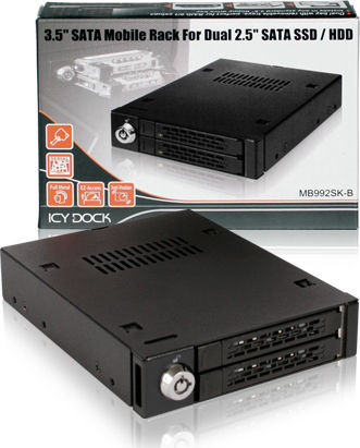 Icy Dock MB992SK-B MB992SK-B ToughArmor Full Metal 2x 2.5Inch Hot-Swap SATA/SAS HDD/SSD Mobile Rack Backplane Cage for External 3.5Inch Drive Bay Μαύρο