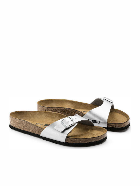 Madrid Women's Flat Sandals Anatomic in Silver Color Narrow Fit
