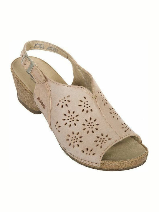 Suave Anatomic Platform Leather Women's Sandals 8506 Beige with Chunky Medium Heel