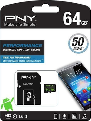 PNY Performance microSDXC 64GB Class 10 U1 UHS-I with Adapter