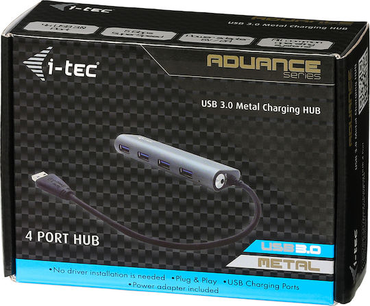 i-tec USB Hub 4 Ports USB 3.0 with USB-A Connecting to a Computer Silver