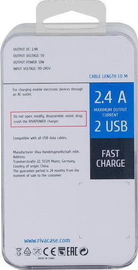 Rivacase Φορτιστής με 2 Θύρες USB-A και Καλώδιο micro USB Μαύρος (VA4122 BD1)