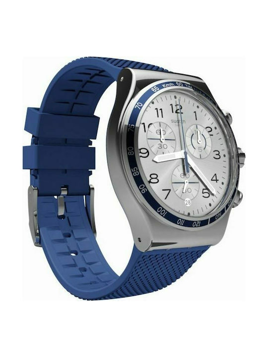 Swatch Frescoazul Watch Chronograph Battery with Blue Rubber Strap