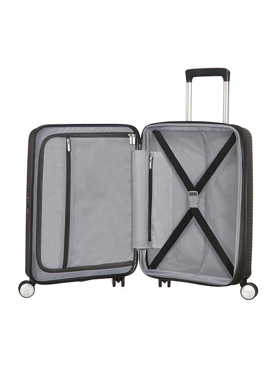 American Tourister Soundbox Spinner Expandable Cabin Hard Suitcase Bass Black with 4 Wheels Height 55cm